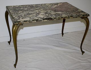 Coffee table with brass leg and black and white marble top. 17½"h x 27" x 17½". Made in Italy.
