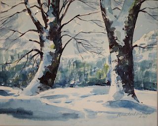 Hans Axel Walleen (Swedish/American 1902-1978) Winter landscape wc 10 x 12"