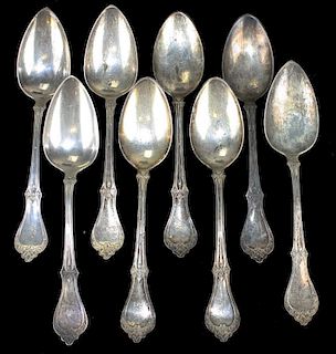 Serving spoons in "Ivy" pattern. Marked "Sterling Henderson Bro's" and attributed to John Westervelt