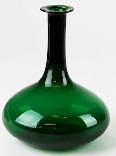 early blown emerald green bulbous form bottle w/ ground pontil mark 7.5" x 6"