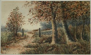 M L Tarton (American 19th c ) Forest scene wc 7 x 10" signed lower right