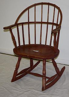 Windsor armed rocking chair. Later red wash.
