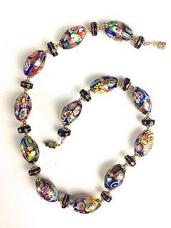 Murano glass Mid-Century glass bead necklace. 16"l.
