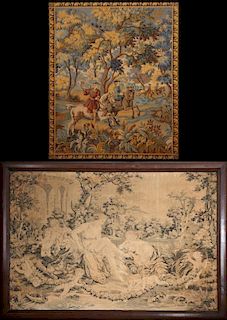 Two French Tapestries, early 20th c., one a huntin