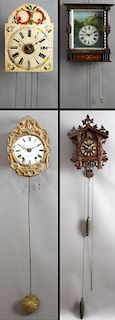 Group of Four Wall Clocks, 19th c., consisting of
