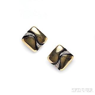 14kt Gold, Onyx, and Diamond Earclips