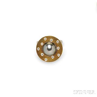 18kt Bicolor Gold, Tahitian Pearl, and Diamond Ring