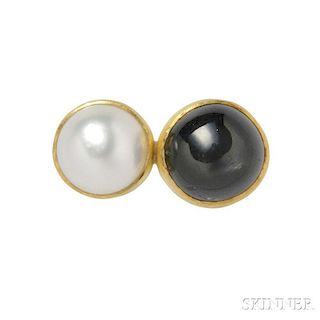 22kt and 14kt Gold, Cultured Pearl, and Black Star Sapphire Ring,   Sam Shaw
