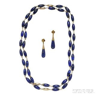 14kt Gold Lapis Necklace and Earclips