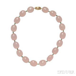 18kt Gold and Rose Quartz Bead Necklace, Carvin French