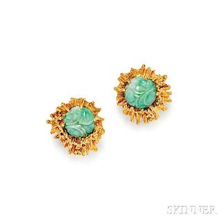 18kt Gold and Jadeite Earclips
