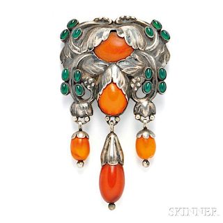 Silver and Amber Master Brooch, Georg Jensen