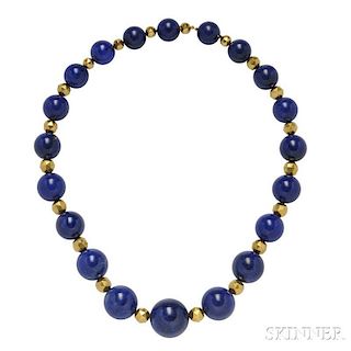 18kt Gold and Lapis Bead Necklace, Carvin French