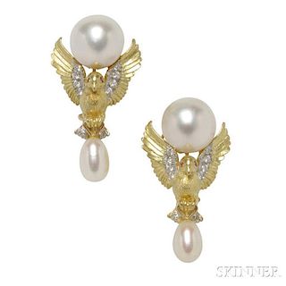 18kt Gold, Mabe Pearl, and Diamond Earclips, SeidenGang