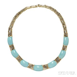 18kt Gold, Turquoise, and Diamond Necklace, Bulgari