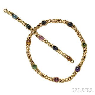 18kt Gold Gem-set Necklace and Bracelet