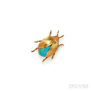 18kt Gold and Turquoise Beetle Brooch