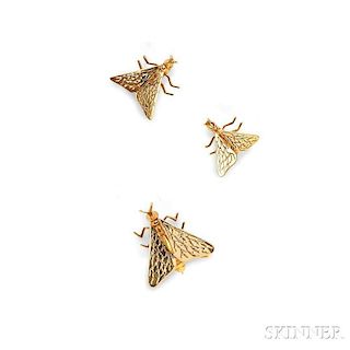 Suite of Three 18kt Gold Fly Pins