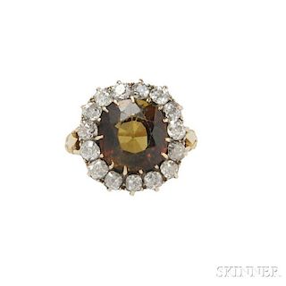 Antique Gold, Brown Tourmaline, and Diamond Ring