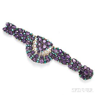 Arts & Crafts Amethyst and Turquoise Bracelet, Attributed to Dorrie Nossiter