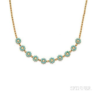 Victorian Gold, Turquoise, and Seed Pearl Necklace