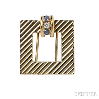 Retro 14kt Gold, Sapphire, and Diamond Dress Clip Brooch, Tiffany & Co.