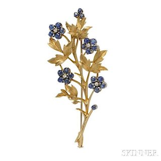 18kt Gold, Sapphire, and Diamond Flower Brooch