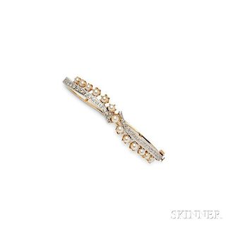 14kt Gold, Cultured Pearl, and Diamond Bracelet