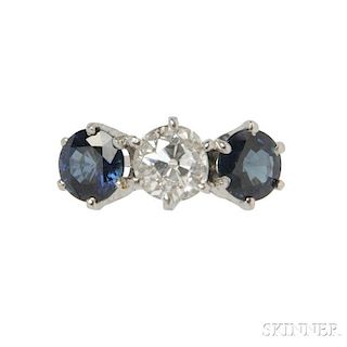 Platinum, Sapphire, and Diamond Three-stone Ring