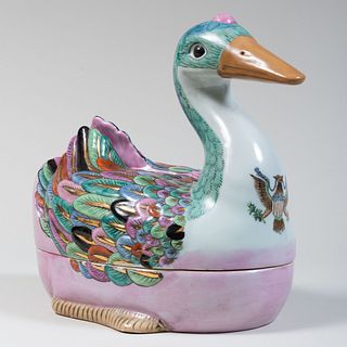 Chinese Export Porcelain Duck Form Tureen and Cover