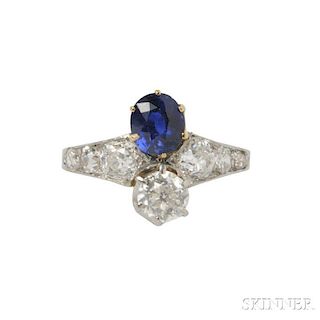 Edwardian Sapphire and Diamond Twin-stone Ring, Tiffany & Co.