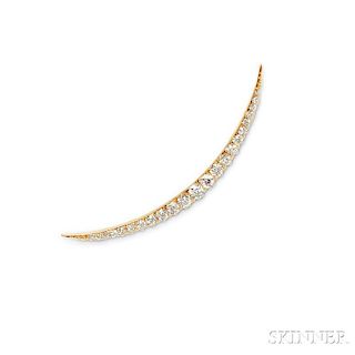 Antique 14kt Gold and Diamond Crescent Brooch