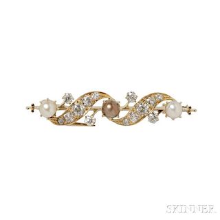Antique Gold, Pearl, and Diamond Brooch