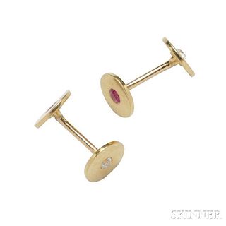 Antique 18kt Gold, Ruby, and Diamond Cuff Links, Tiffany & Co.
