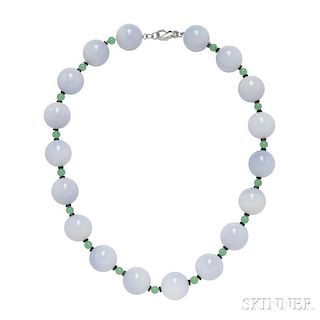 18kt White Gold, Chalcedony, Chrysoprase, and Onyx Necklace, Carvin French