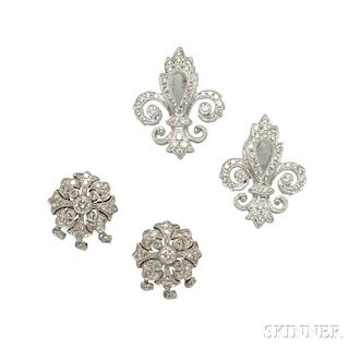 Two Pairs of White Gold and Diamond Earrings
