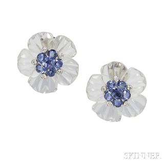 18kt White Gold, Rock Crystal, Sapphire, and Diamond Earclips, Aletto Bros.