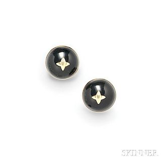 Gold and Onyx Earclips