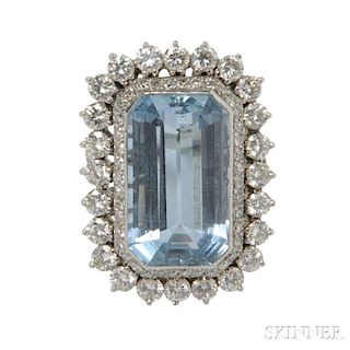 14kt White Gold, Aquamarine, and Diamond Ring