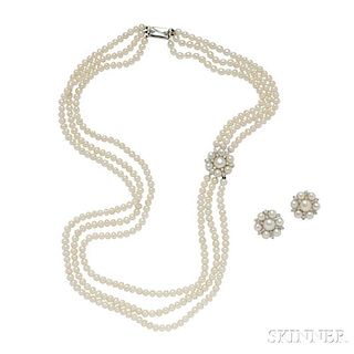 14kt Gold, Cultured Pearl, and Diamond Suite