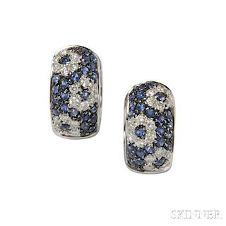 18kt White Gold, Sapphire, and Diamond "Huggie" Earrings