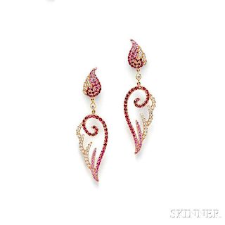 18kt Gold, Ruby, and Diamond "Bo Aile" Earrings, Elise Dray