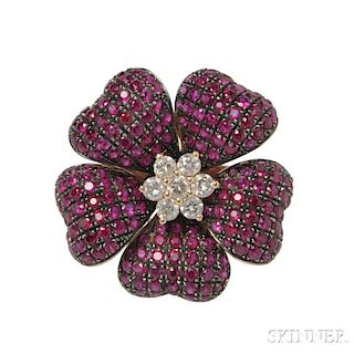 18kt Gold, Ruby, and Diamond Flower Ring