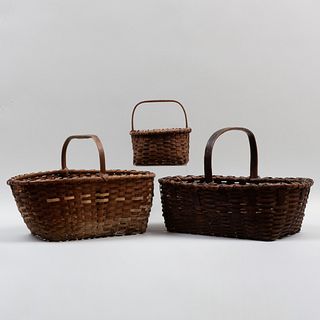 Group of Three Woven Baskets with Overhandles