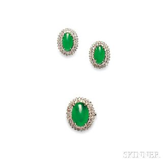 Jade and Diamond Ring and Earrings