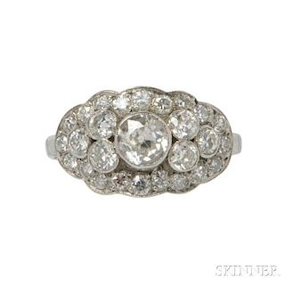 Art Deco Platinum and Diamond Cluster Ring