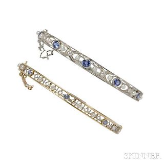Two 14kt Gold, Sapphire, and Seed Pearl Bracelets