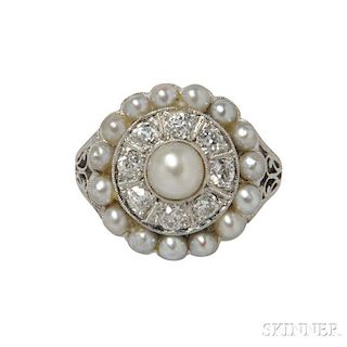 Platinum, Diamond, and Seed Pearl Ring