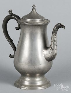 Philadelphia pewter coffee pot, mid 19th c., bearing the touch of Boardman & Hall, 10 1/2'' h.