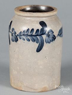 Pennsylvania stoneware crock, 19th c., with cobalt floral decoration, 8 3/4'' h.
